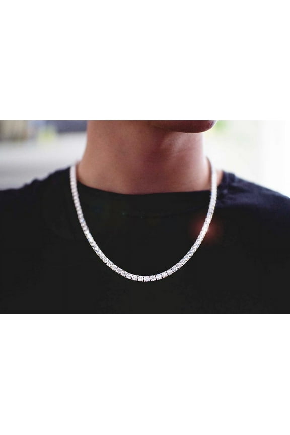 3MM Lab Created Diamond Tennis Men"s Necklace Round 14K White Gold Plated 20Ct
