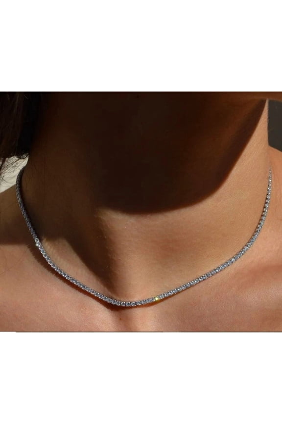 3MM Round Cut 16Ct Lab Created Diamond Women Tennis Necklace 18" Chain 14K White Gold Plated Silver