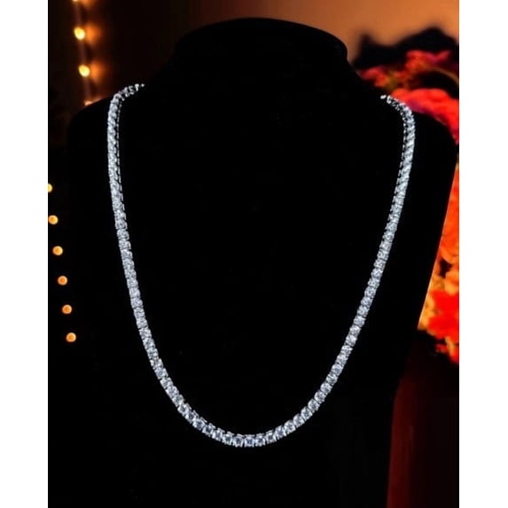 3MM Round Cut Lab Created Diamond Tennis Necklace 14K White Gold Plated Silver 18inch