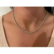 3MM Round Lab Created 12Ct Diamond Womens 18" Tennis Necklace 14K White Gold Plated Silver