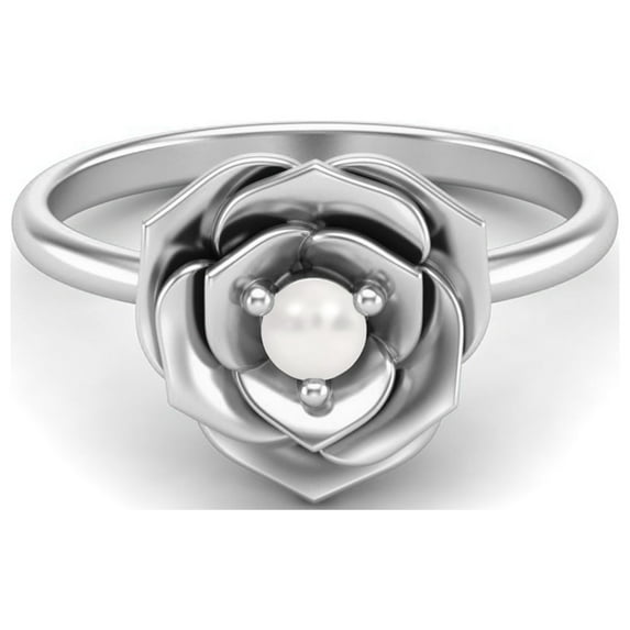 3MM Round Pearl Gemstone 925 Sterling Silver Blossom Rose Flower Solitaire Valentines Day Gifts Ring For Women Sterling Silver, 8