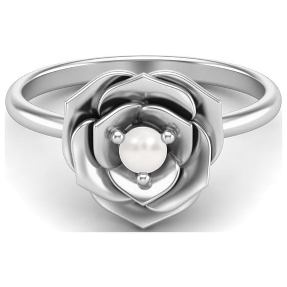 3MM Round Pearl Gemstone 925 Sterling Silver Blossom Rose Flower Solitaire Valentines Day Gifts Ring For Women