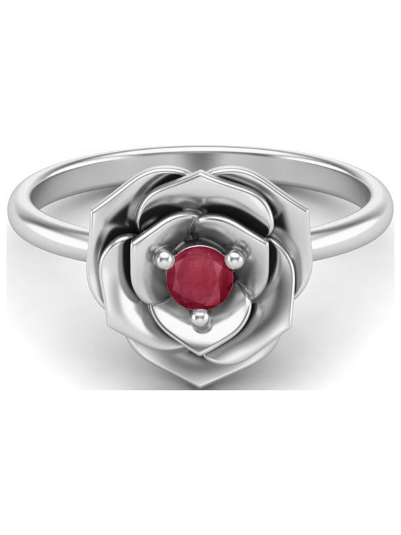 3MM Round Ruby Glass Filled 925 Sterling Silver Blossom Rose Flower Solitaire Valentines Day Gifts Ring