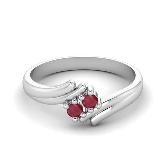 3MM Round Ruby Glass Filled Bypass Shank 925 Sterling Silver Two Stone Anniversary Valentines Day Gifts Ring