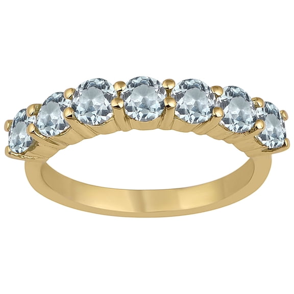 Mooneye 3mm Round Shape Aquamarine Gemstone 925 Sterling Silver Half Eternity Wedding Ring