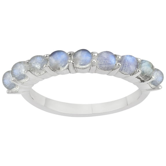 3MM Round Shape Moonstone 925 Sterling Silver Half Eternity Mother's Day Gift Ring