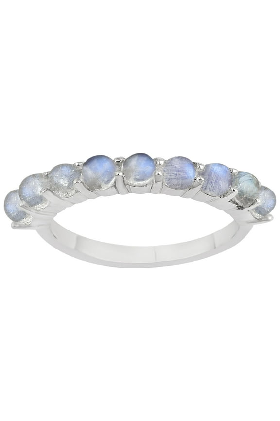 3MM Round Shape Moonstone 925 Sterling Silver Half Eternity Mother's Day Gift Ring