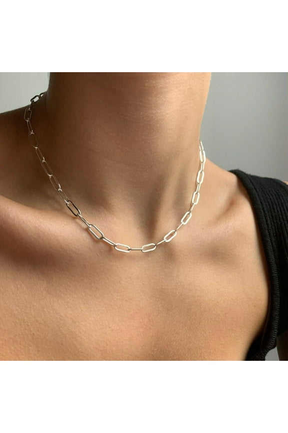 3MM Solid Links 925 Sterling Silver Italian Paperclip Rolo Chain Necklace Italy 12''-36'' All Sizes