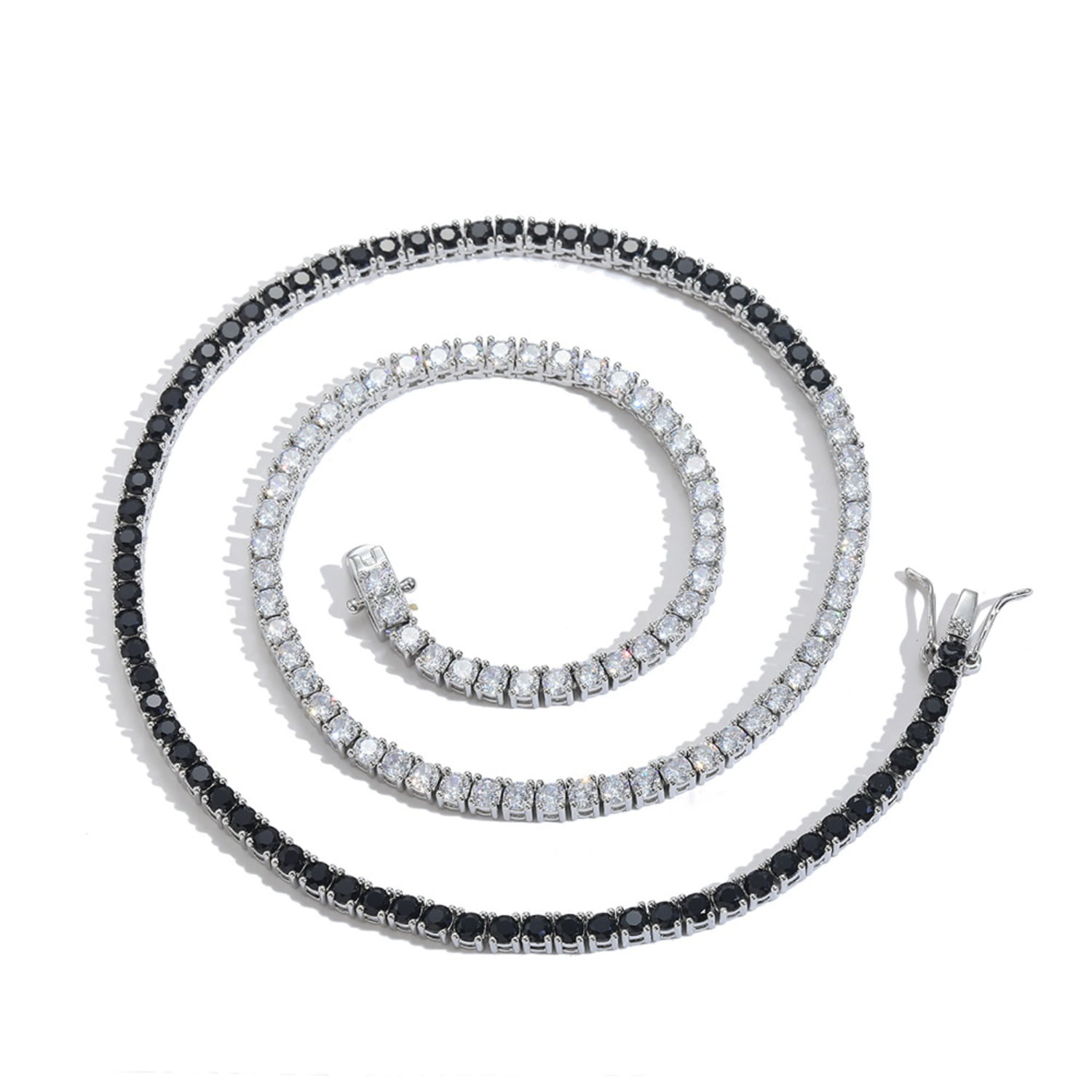 3MM White/Black Tennis Necklace for Women 18K Gold Plated Round Cut Lab Diamond Necklace Chain CZ Necklaces for Women Party Prom Gemstone Necklaces
