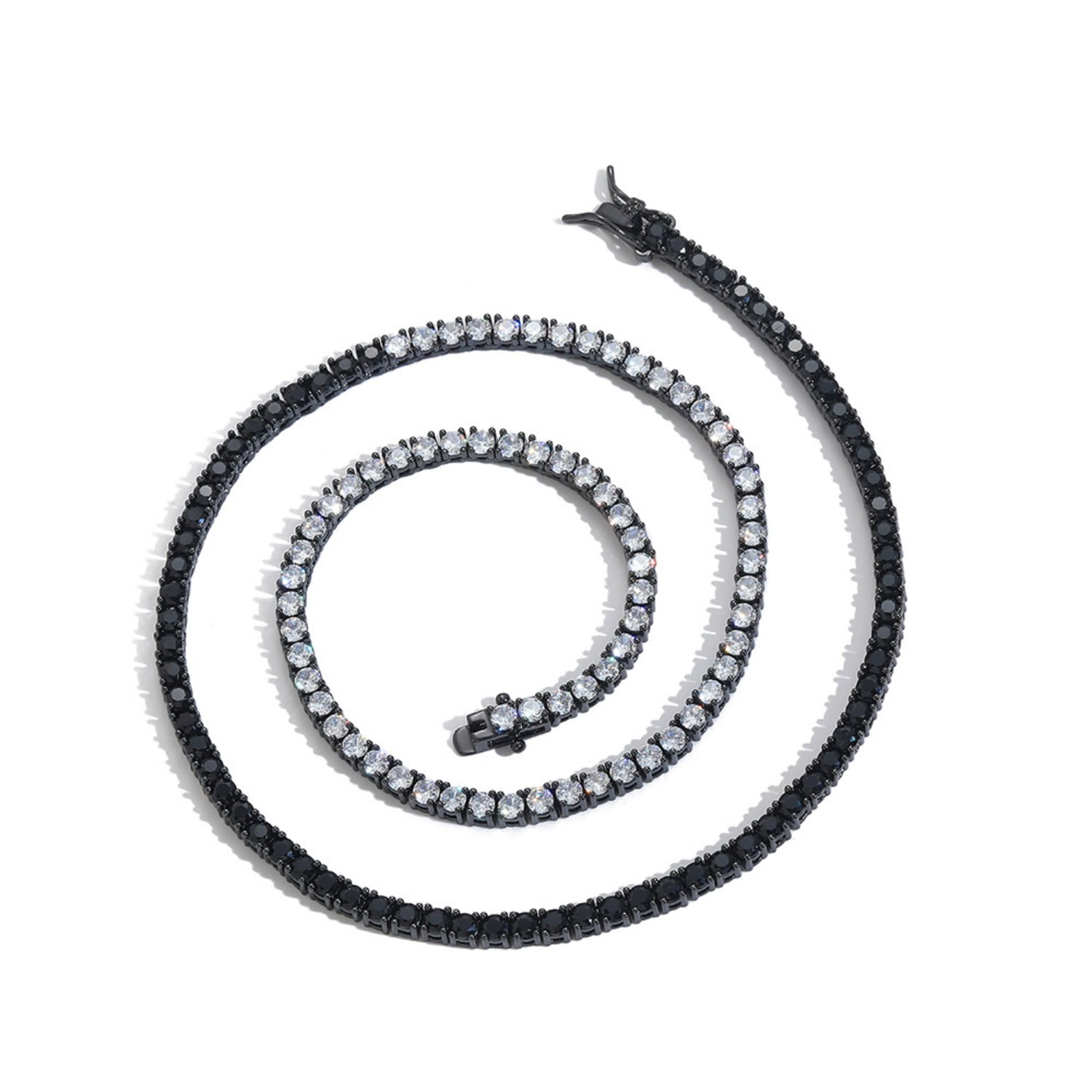 3MM White/Black Tennis Necklace for Women 18K Gold Plated Round Cut Lab Diamond Necklace Chain CZ Necklaces for Women Party Prom Gemstone Necklaces