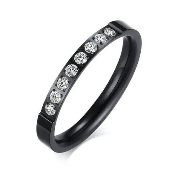 3MM Women's Black Halo White Cz Stainless Steel Wedding Party Band Ring Size 5-7