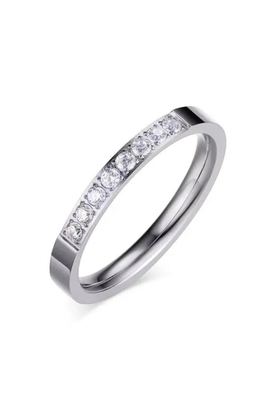 3MM Women's Silver Halo White Cz Stainless Steel Engagement Band Ring Size 5-8