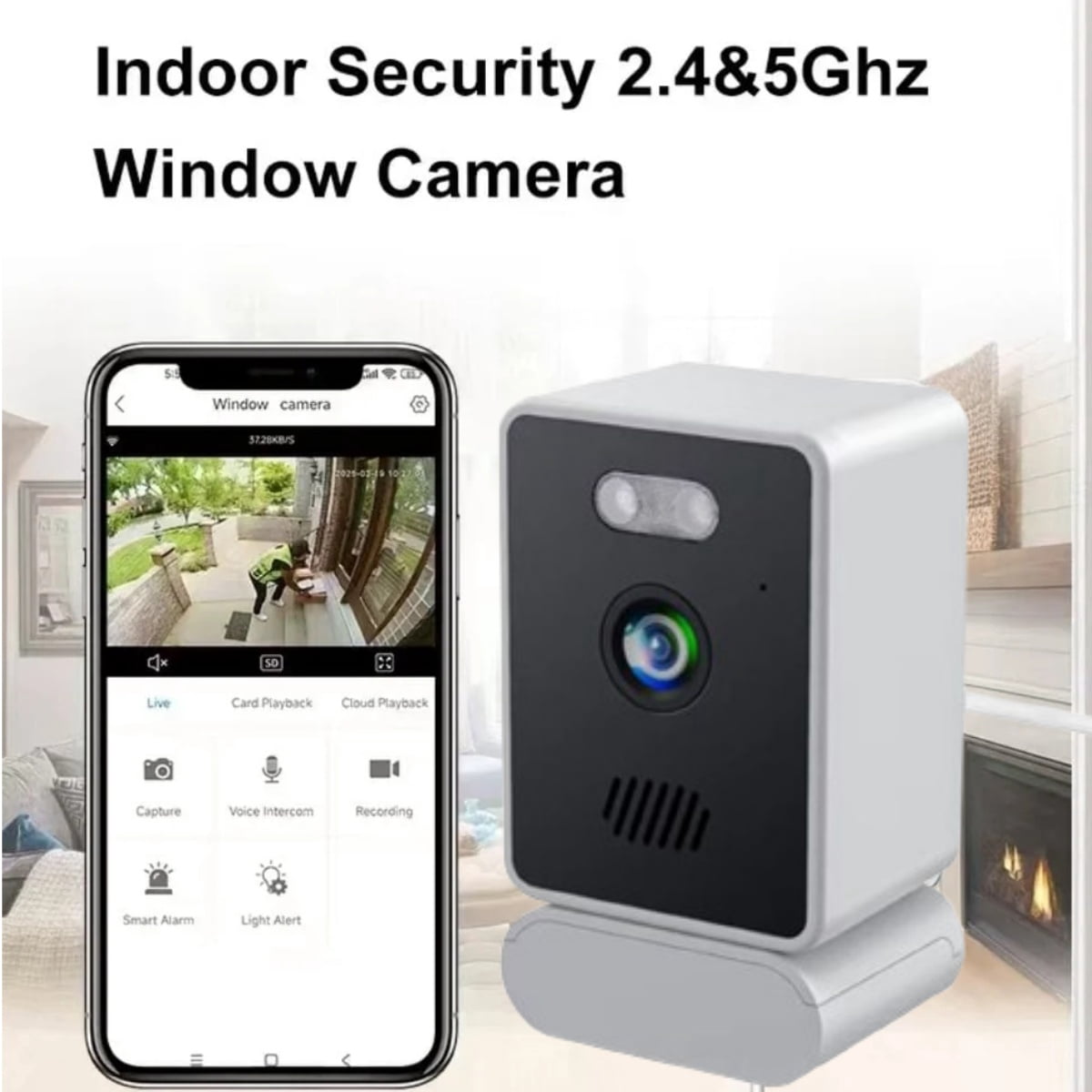 3MP 2K Window Security Camera - Dual-Band WiFi, No Drill Mount, Starlight Night Vision, 24/7 Recording, 8ft Cable, For Indoor Home Security