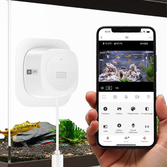 3MP Aquarium & Terrarium Camera.Install &Close-Focus Lens for Fish,Lizard, Reptile and Window Bird Feeder,2.4GHz & 5GHz WiFi,Auto-Focus,24/7 Recording