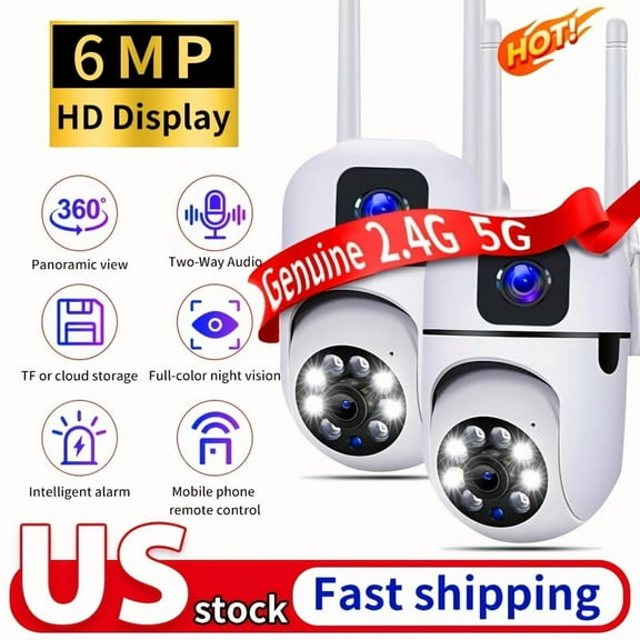 3MP Dual Lens PTZ Security Camera - 2-in-1 Gun & Dome Design, Wi-Fi Indoor Night Vision, Smart iOS/Android App - Motion Detection, 2-Way Audio, Baby Monitor for Home/Shop/Yard Surveillance