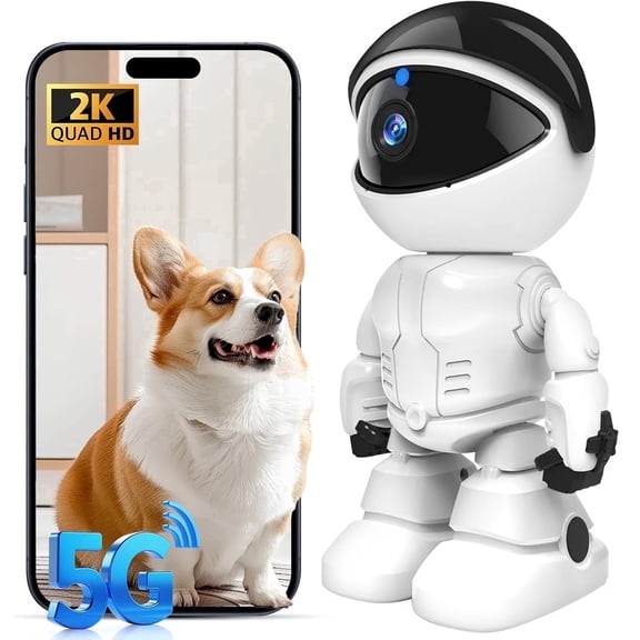 GBIUT 2K Indoor Camera, 5G/2.4Ghz WiFi Home Security Camera, Baby/Pet/Robot Camera with Phone App, Night Vision, Siren Alarm, Two-Way Talk, Motion Detection