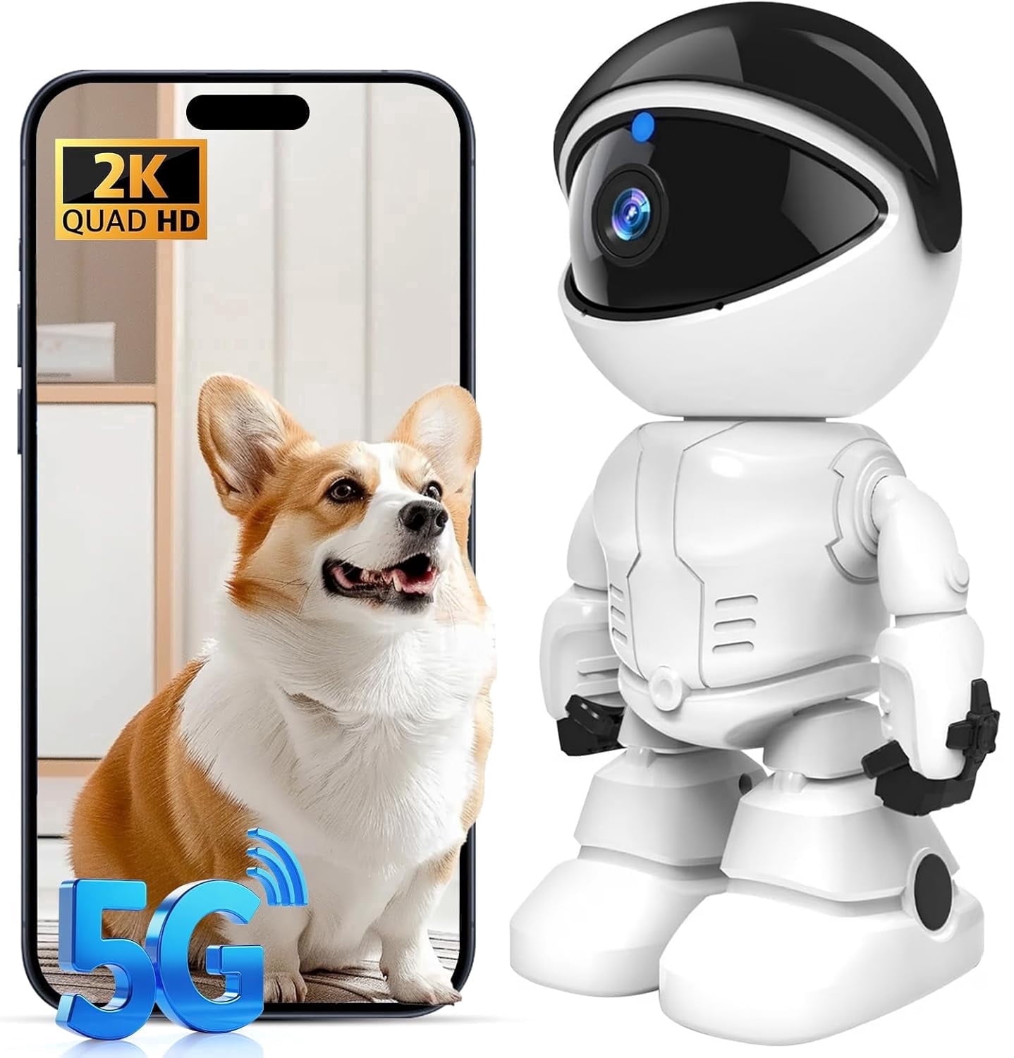 Indoor Camera 2K 5G/2.4Ghz WiFi Home Security, Baby/Pet/Robot Camera with Phone App Motion Detection, Color Night Vision, Siren Alarm, Two-Way Talk, Human Detection
