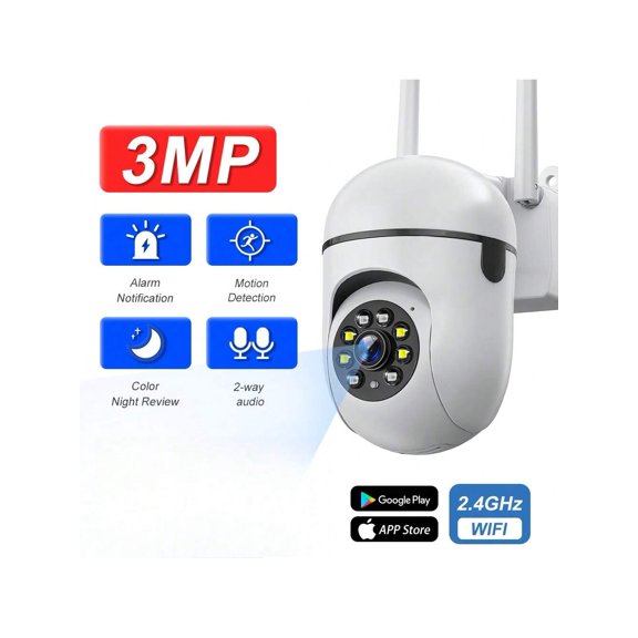 3MP Full HD PTZ Wireless Camera 2.4G Wifi Outdoor Surveillance Camera Full Color Night Vision Two Way Voice Real Time Monitoring Elderly Pets Street Safety Home Security Protection Camera