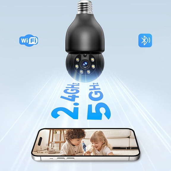 3MP HD Wireless Smart Light Bulb Security Camera, 360° Pan Rotation, Motion Alert, Dual-Band Wi-Fi Indoor Surveillance Cam