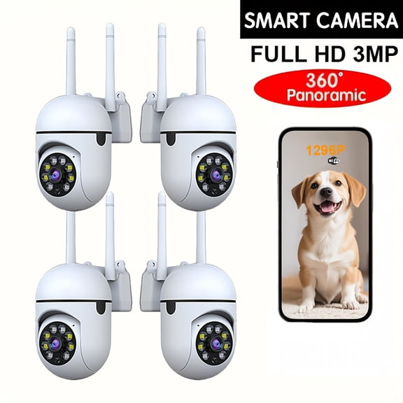 3MP HD Wireless WiFi Indoor Camera, 360° View, 2.4GHz, Two-Way Audio, Human Tracking, Night Vision, Pet Monitor, Compact Security Cam for Home Business