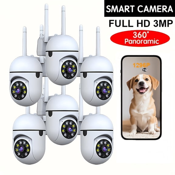 3MP HD Wireless WiFi Indoor Camera, 360 View, 2.4GHz, Two-Way Audio, Human Tracking, Night Vision, Pet Monitor, Compact Security Cam for Home Business
