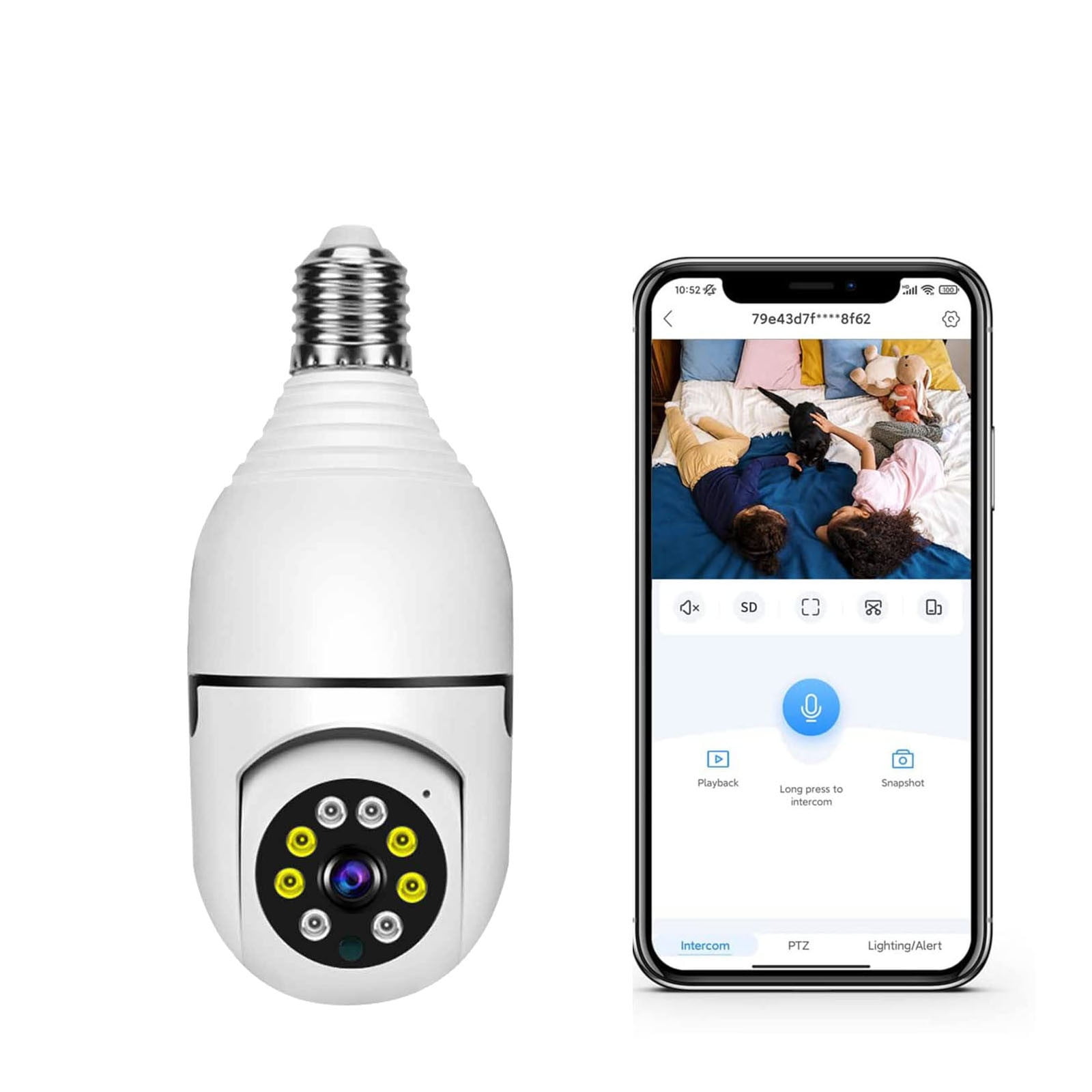 Yannianjz 3MP WiFi Light Bulb Security Camera, E27 Socket, PTZ 360