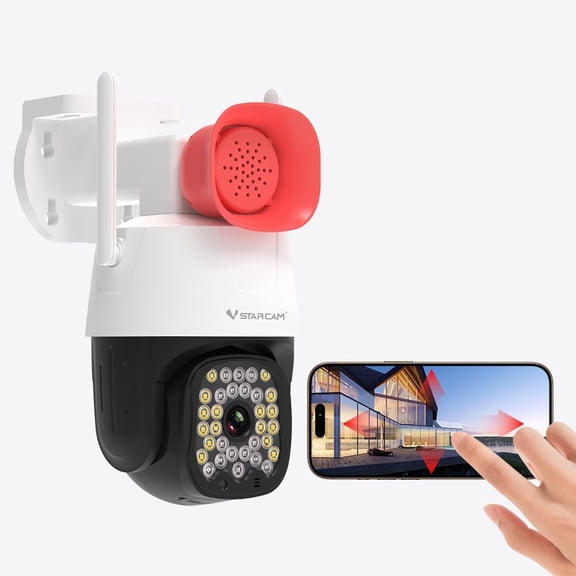 3MP Outdoor Security Camera with 130dB Loud Siren Alarm, 2K Color Night Vision WiFi Surveillance Camera, 360 PTZ Auto Tracking, Two-Way Audio, IP66 Waterproof, Cloud/SD Storage