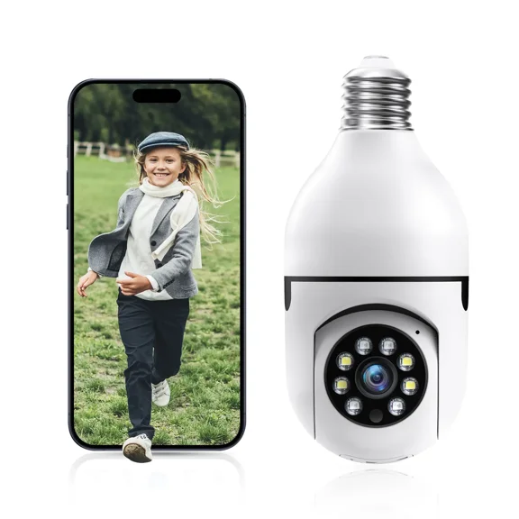 3MP Panoramic Bulb Security Camera - WiFi Home Camera System with Alexa, 2-Way Audio, Night Vision Surveillance, Motion Sensor, Micro SD Support, Easy Installation for Indoor-Outdoor Use