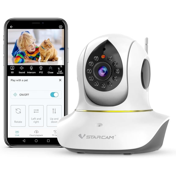 3MP Pet Cameras, Security Camera Indoor, Interactive Cat/Pet with Phone App, 2.4GHz IR Night Vision, AI Motion Tracking, 2-Way Audio, 24/7 Cloud & SD Card Storage