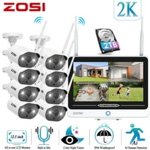 3MP WiFi Security Camera System with 12.5" LCD Monitor, ZOSI All in one WiFi Security Camera System, 2K Outdoor Wifi Cameras with 2 Way Audio, 100ft Night Vision, 2TB for Home Business 24/7 Recording
