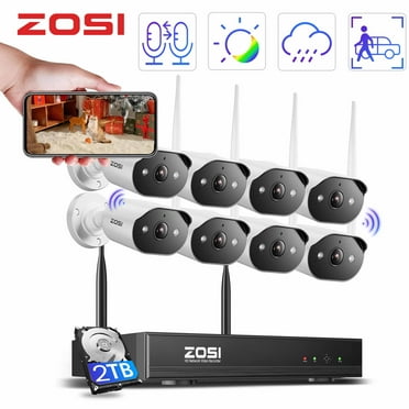 3MP Security Camera System with Audio, ZOSI 8CH Wi-Fi Security Camera System, 2K Outdoor with Color Night Vision,2TB HDD for 24/7 Recording, Smart Home Security