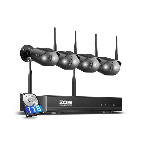 3MP Wi-Fi Security Camera System with 2 Way Audio, ZOSI 2K 8CH WiFi 6 NVR, 4PCS Outdoor WiFi Camera with Color Night Vision, AI Detection, 1TB HDD for 24/7 Recording, Smart Home Security
