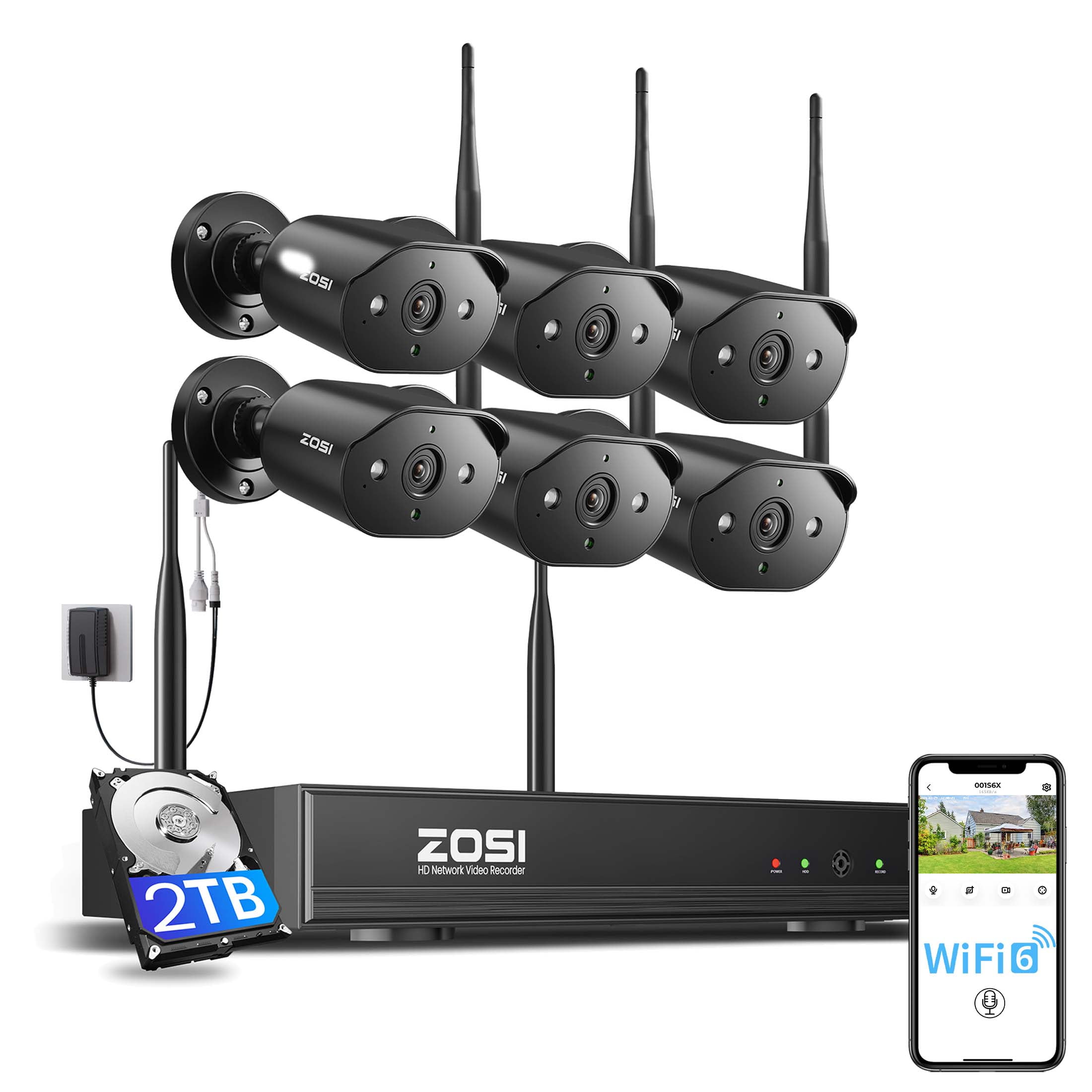 3MP Wireless Security Camera System with Audio, ZOSI 2K Plug-in Outdoor Smart WiFi Cameras,Color Night Vision, AI Person Detection, Light & Siren Alarms, 8CH 4K NVR with 2TB HDD for 7/24 Recording