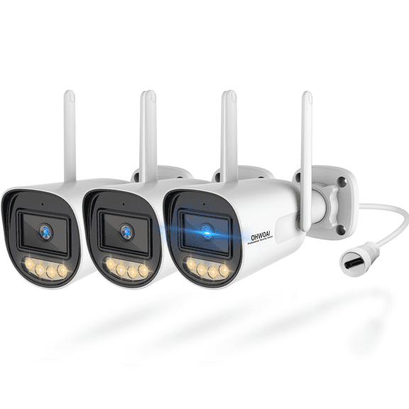 OHWOAI 2.4GHz/5GHz Wireless Outdoor Security Camera with Color Night Vision, Motion Detection, Remote Viewing WiFi Cameras ( 3-Pack)