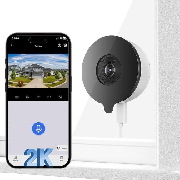 3MP Window Camera, 5G & 2.4GHz WiFi Indoor Camera for with Starlight Color Night Vision, 24/7 Recording, Motion Detection, Easy & Quick Window Mount for Outdoor