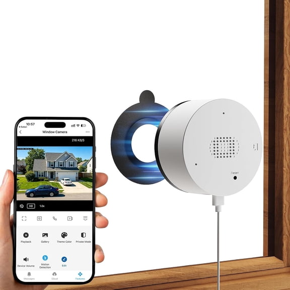 3MP Window Camera, Window Camera for , 2.4GHz & 5GHz WiFi, Full Color Night Vision, Person & Detection, Anti-Glare, Anti-Reflection, No-Drilling, 1 Pack