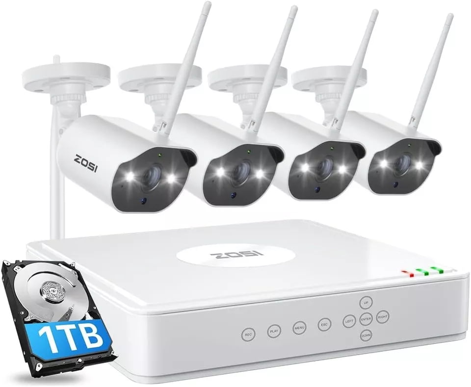 3MP Wireless ZOSI 8CH H.265+ Security Camera System with Motion Detection, Outdoor WiFi Security Camera with Waterproof, Color Night Vision, Home Security, 1TB HDD for 24/7 Recording (2.4 GHz)