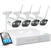 3MP Wireless ZOSI 8CH H.265+ Security Camera System with Motion Detection, Outdoor WiFi Security Camera with Waterproof, Color Night Vision, Home Security, 1TB HDD for 24/7 Recording (2.4 GHz)