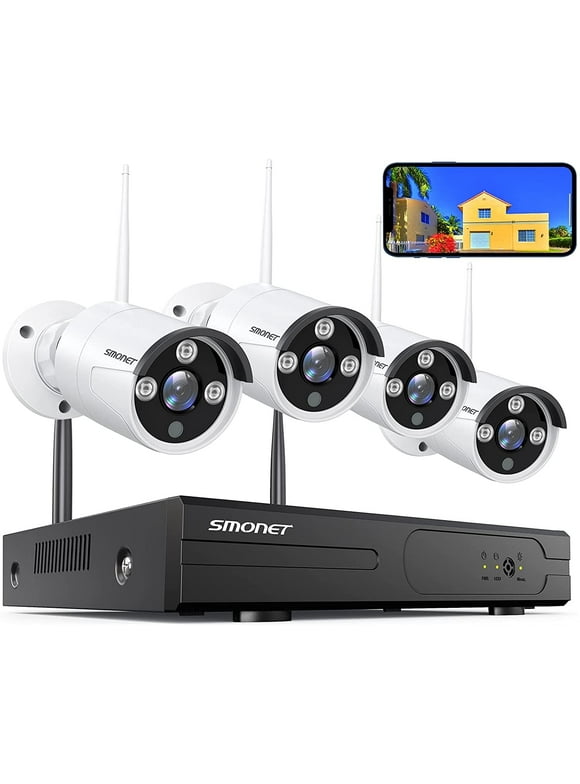 3MP Wireless Security Camera Systems No Hard Drive, SMONET 4PCS 8 Channel WiFi Surveillance NVR Kits, Indoor Outdoor CCTV Cameras,P2P CCTV Camera System,Night Vision,AI Human Detection with Audio