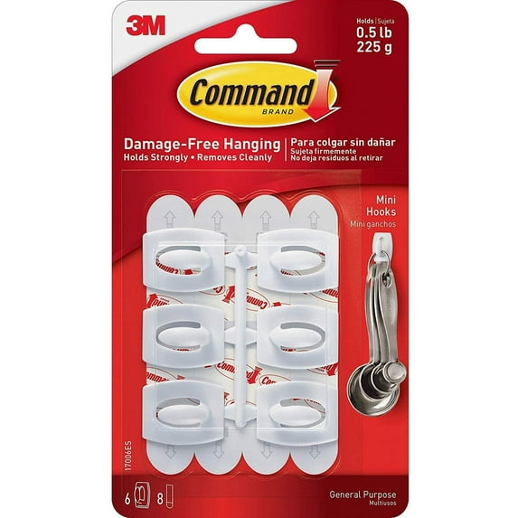 3M Hooks 17006 Mini White - Mounting Strips, Tile Compatible - 6 Piece