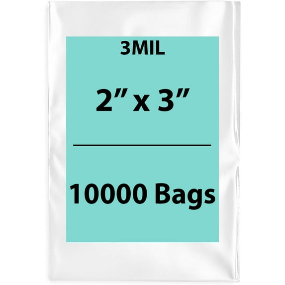 3Mil Clear Flat Open Top Poly Bags LDPE Packaging - 2"X3" & (10000 Bags)
