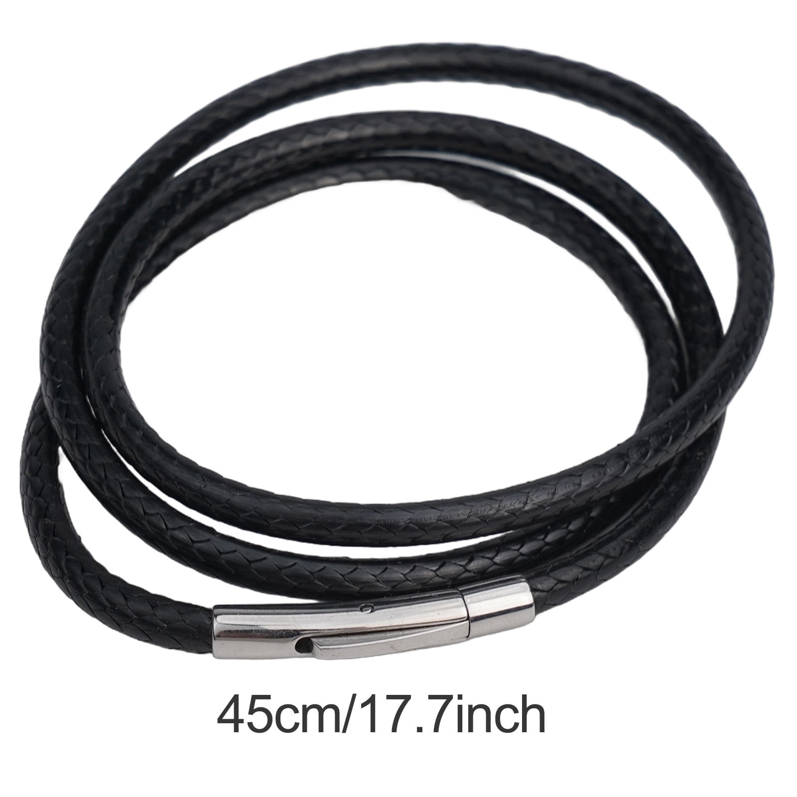 3Mm Black Braided Pu Leather String Rope Necklace Stainless Steel Clasp ...