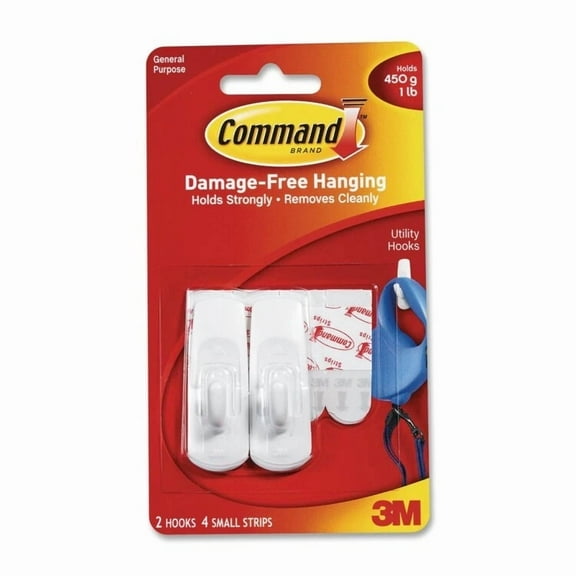 3Mvcommand Utility Hooks With Adhesive Strip, 2 Pack 1Lb Capacity