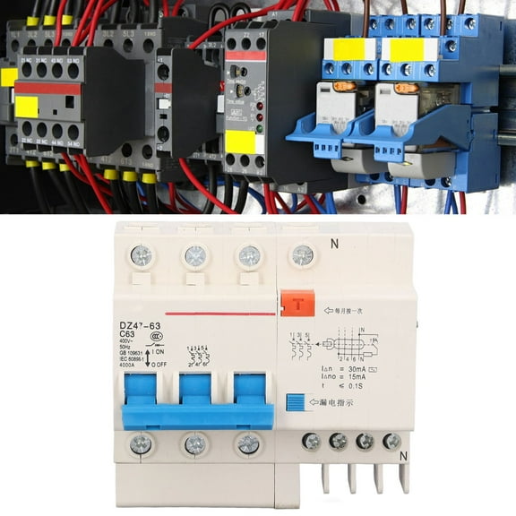 3P 63A 220V Circuit Breaker with Overload and Short-Circuit Protection, Residual Current Device for 50/60Hz Applications