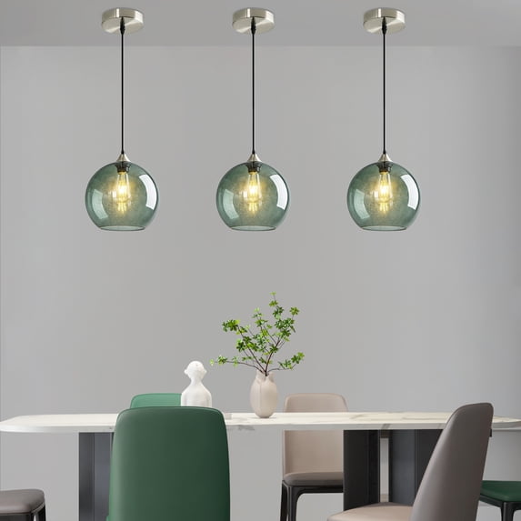 3P-8.6-inch Gray-Green Modern Bubble Glass Pendant Light, Minimalist Spherical Fixture Suitable for Kitchen Islands, Bedrooms, Living Rooms, and Dining Rooms (Bulb Not Included)