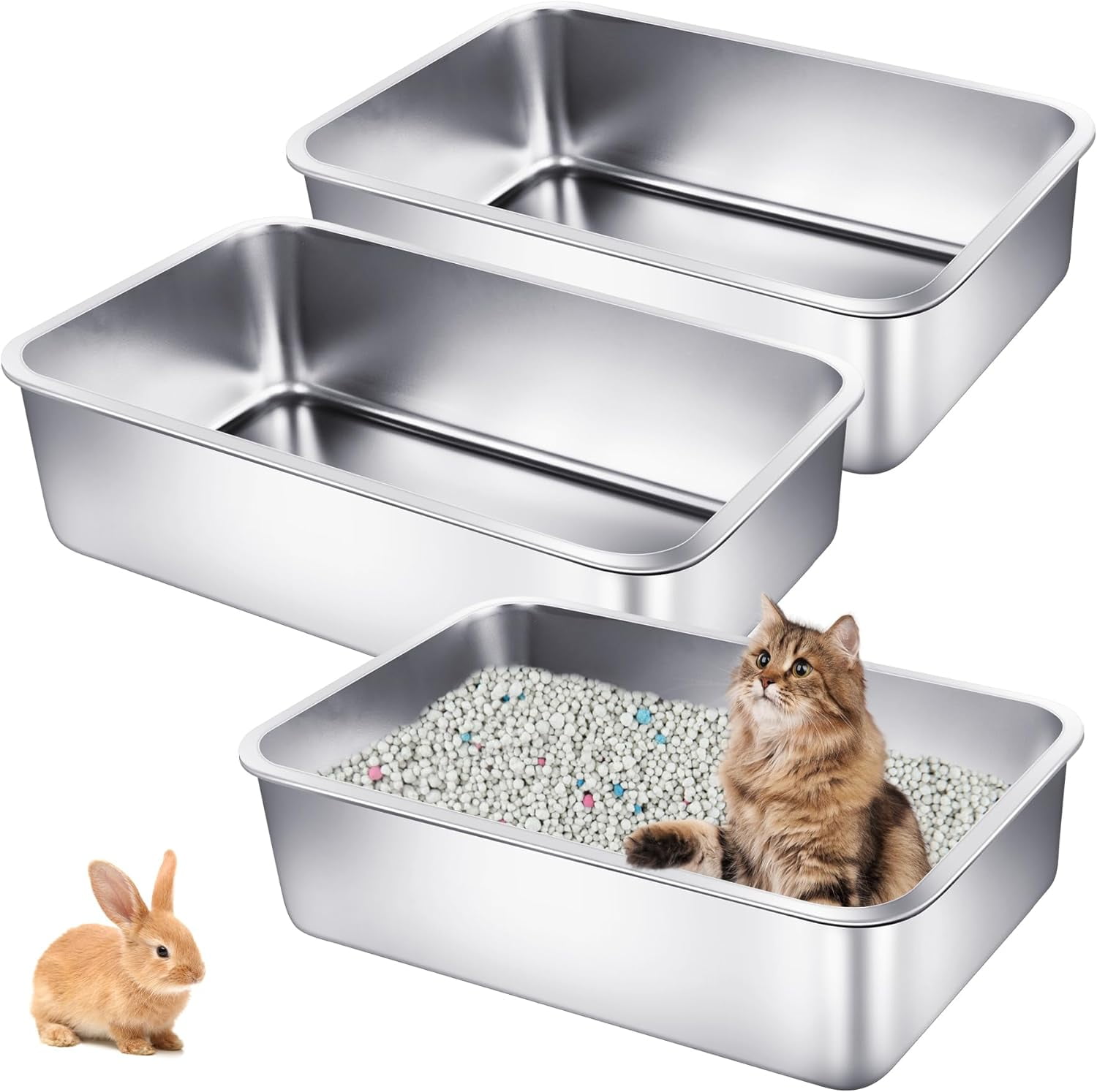 3P Stainless Steel Cat Litter Boxes Extra Large Metal Litter Boxes