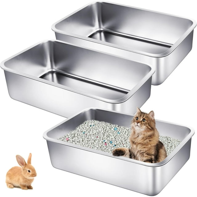 3P Stainless Steel Cat Litter Boxes Extra Large Metal Litter Boxes