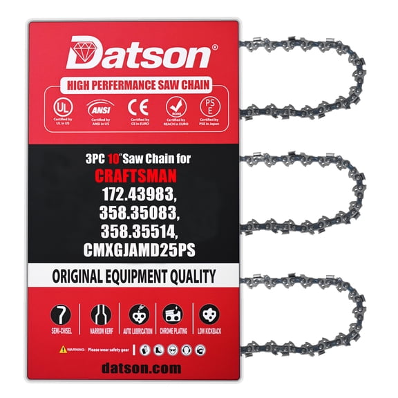 3PACK,10 Inch Chainsaw Chain 3/8" LP Pitch .050" Gauge 40 Drive Links Fits FOR CRAFTSMAN :172.43983, 358.35083, 358.35514, CMXGJAMD25PS