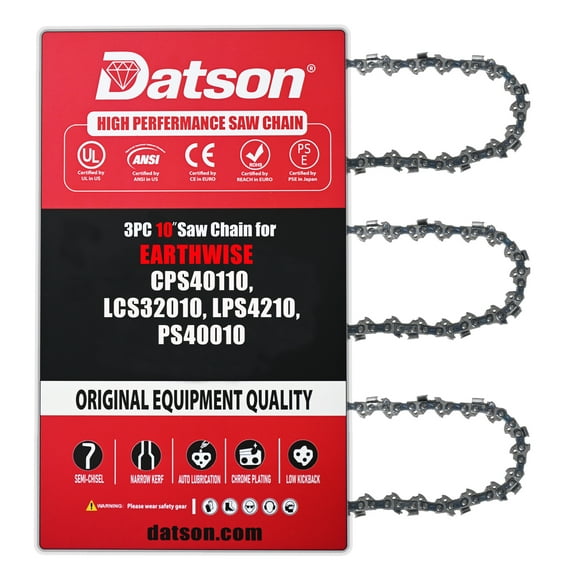 3PACK,10 Inch Chainsaw Chain 3/8" LP Pitch .050" Gauge 40 Drive Links Fits FOR EARTHWISE: CPS40110, LCS32010, LPS4210, PS40010