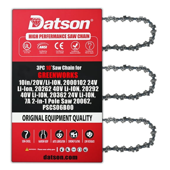 3PACK,10 Inch Chainsaw Chain 3/8" LP Pitch .050" Gauge 40 Drive Links Fits FOR GREENWORKS: 10in/20V/Li-ION, 2000102 24V Li-Ion, 20262 40V Li-ION